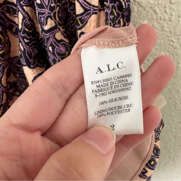 ALC Viera Floral Silk Mini Cream Pink Purple Dress 2 - Picture 8 of 10